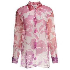 SLEEP NO MORE Floral Print Sheer Button-Up Shirt Women PINK Shirts
